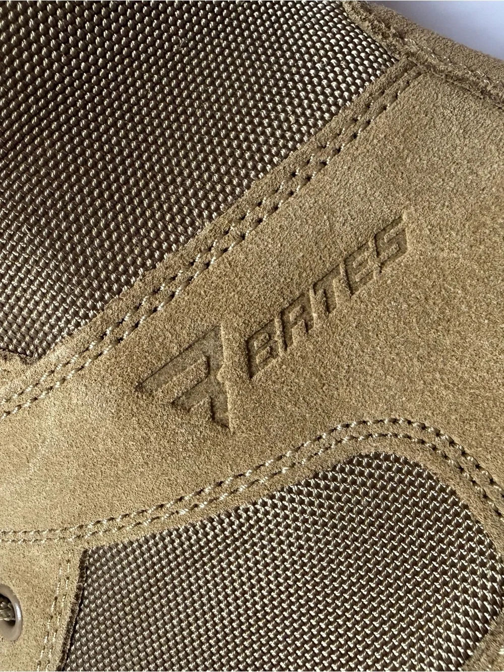 Bates Tan Suede and Nylon Tactical Boot Detail
